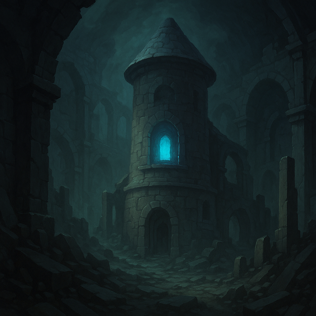 The dormant Arcane Assembly tower deep below ruins